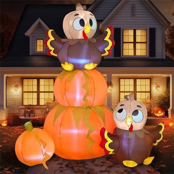 6 FT Thanksgiving Inflatable Stacking Pumpkin Turkey With Built-in LEDs - Picture 8 of 8